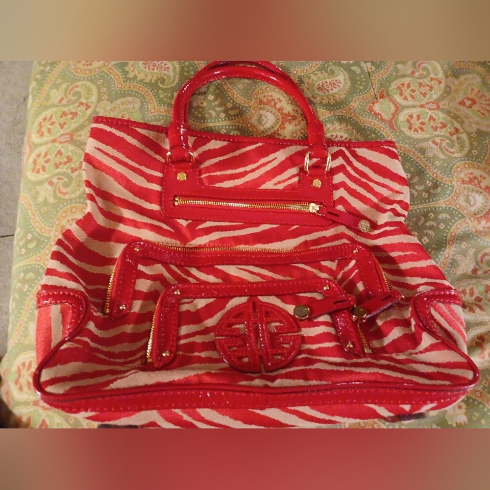 Antonio Melani Red Zebra Print Women's Tote Shoulder Bag purse